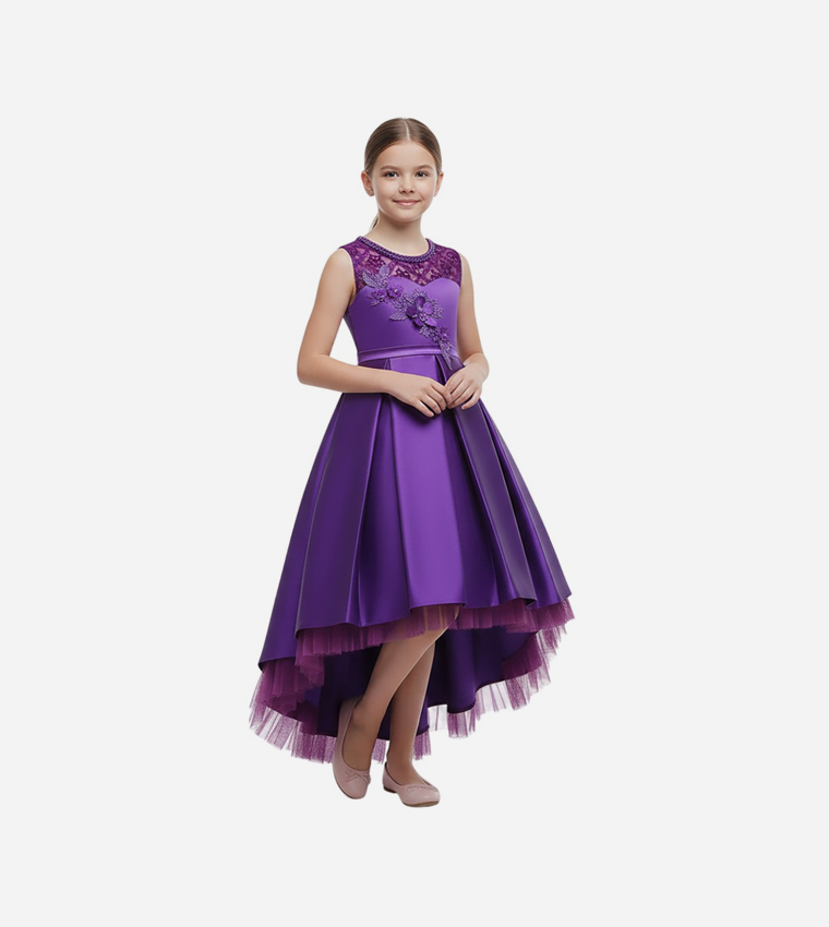 Long Tail Embellished Pleated Dress