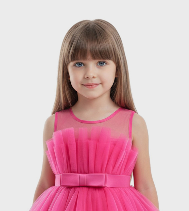 Bow Detail Ruffle Hem Mesh Dress