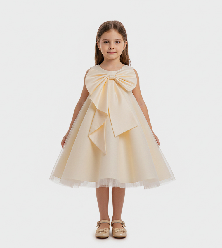 Big Bow Detail Sleeveless Party Tulle Dress
