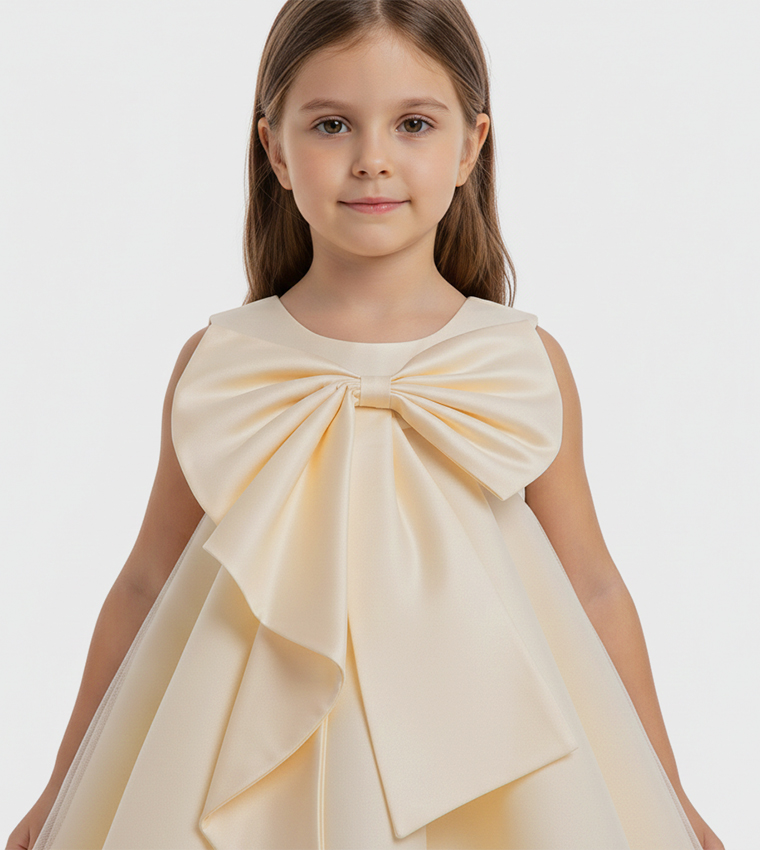 Big Bow Detail Sleeveless Party Tulle Dress