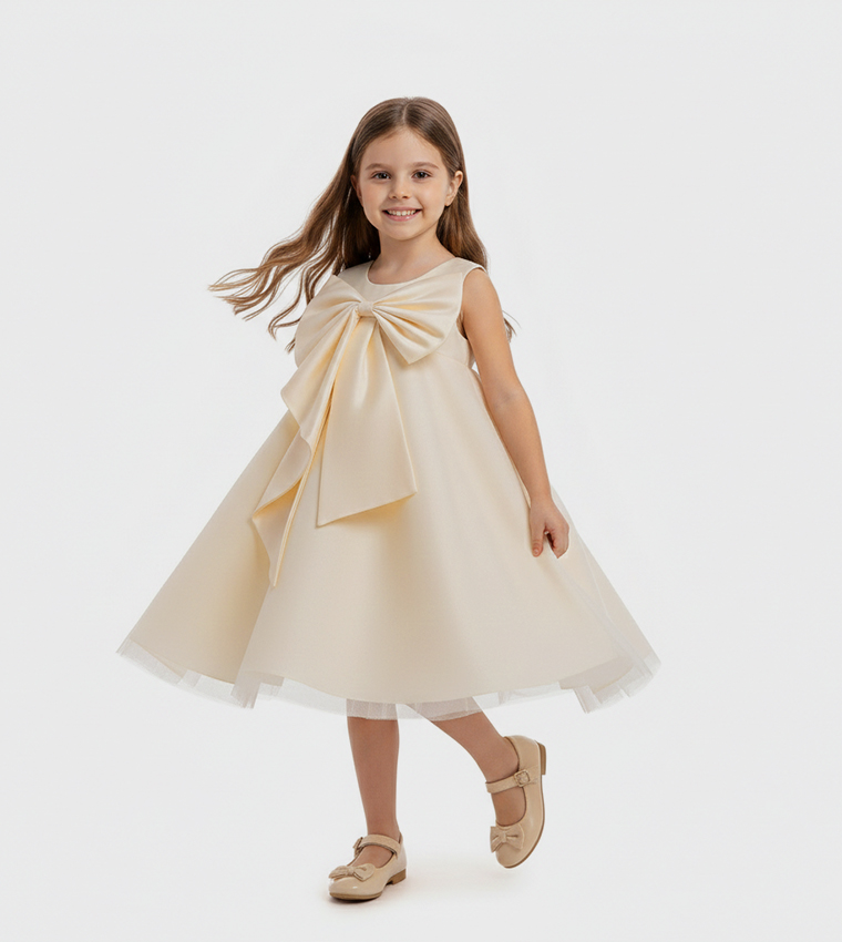 Big Bow Detail Sleeveless Party Tulle Dress
