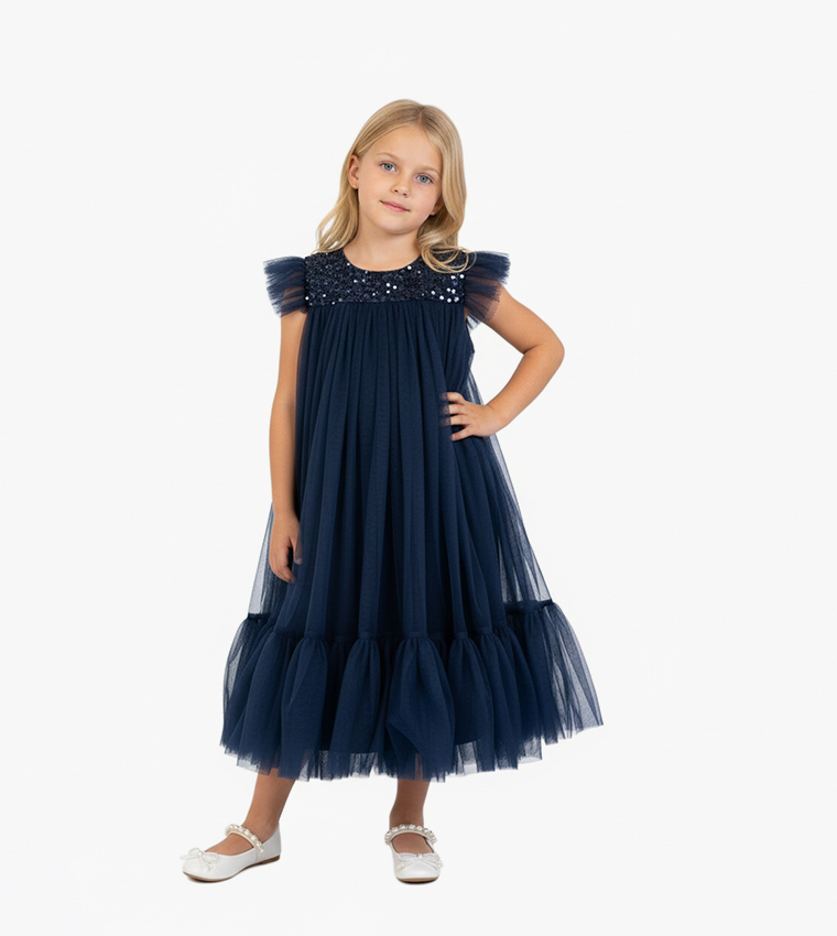 Sequins Detail Tulle Party Dress