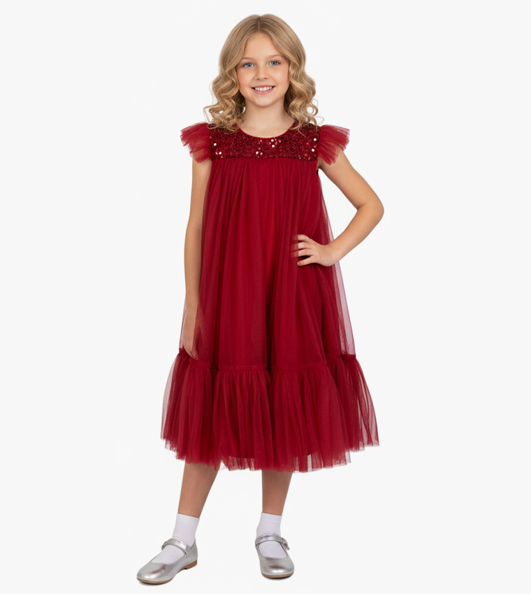 Sequins Detail Tulle Party Dress