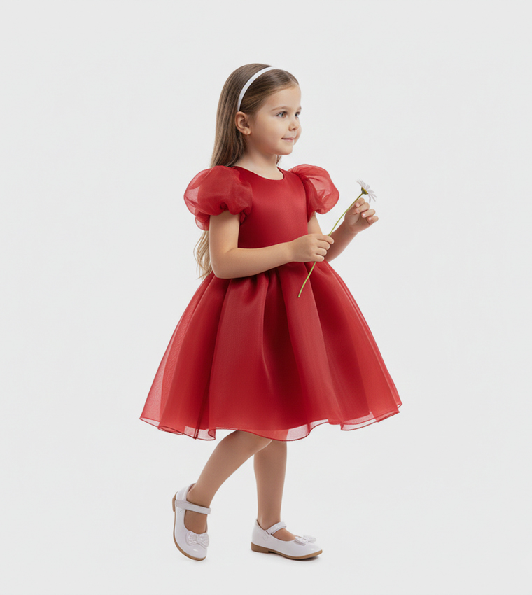 Buy Ddaniela Balloon Sleeves Fit And Flare Dress In Red | 6thstreet UAE