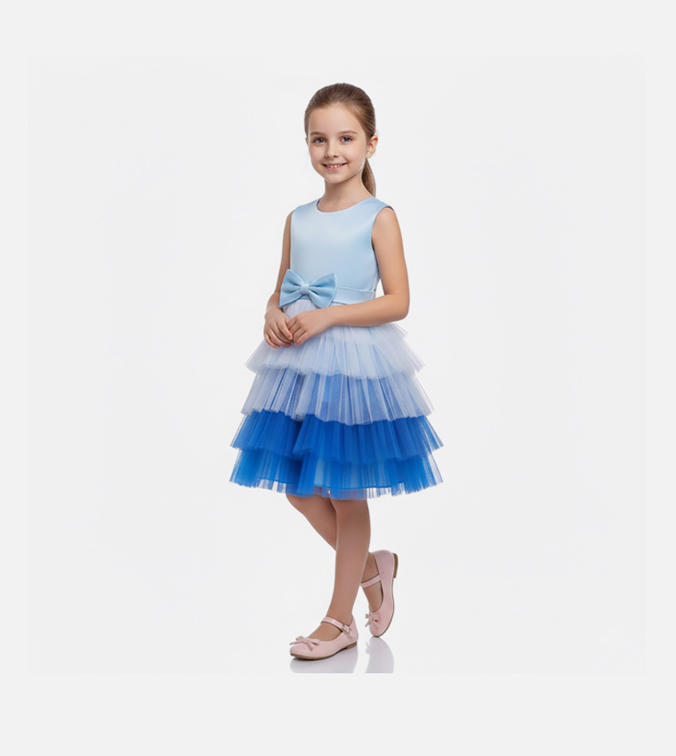 Bow Front Ombre Layered Gown Dress