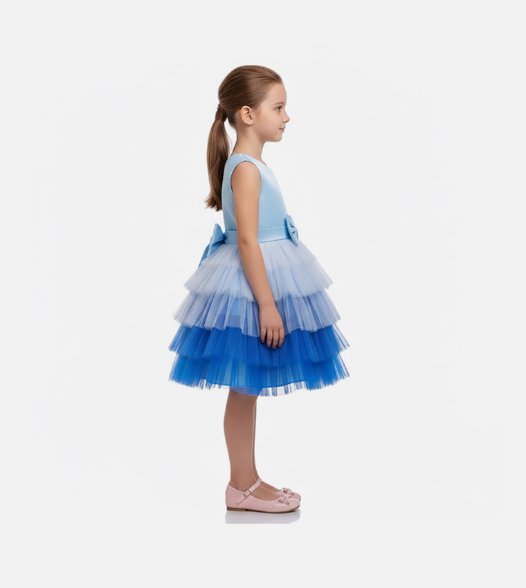 Bow Front Ombre Layered Gown Dress