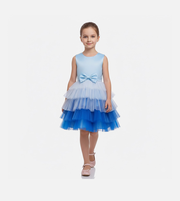 Bow Front Ombre Layered Gown Dress