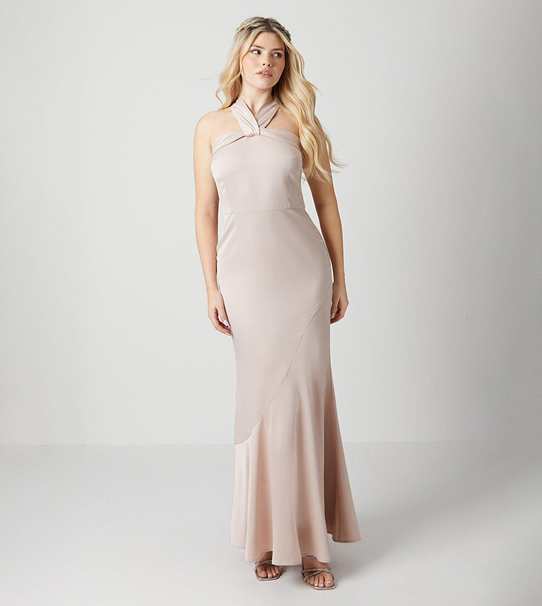 Buy Debut London Debut London Twist Halterneck Satin Bridesmaid Dress In Beige | 6thstreet Kuwait Buy Debut London Debut London Twist Halterneck Satin Bridesmaid Dress In Beige | 6thstreet Kuwait