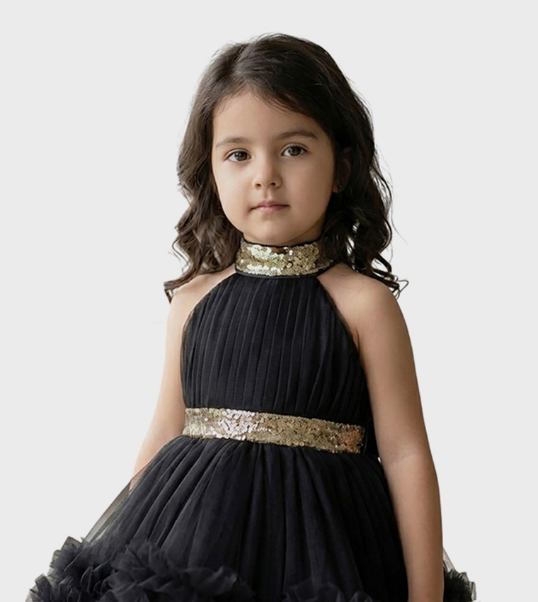 Sequined Little Black Swan Party Dress