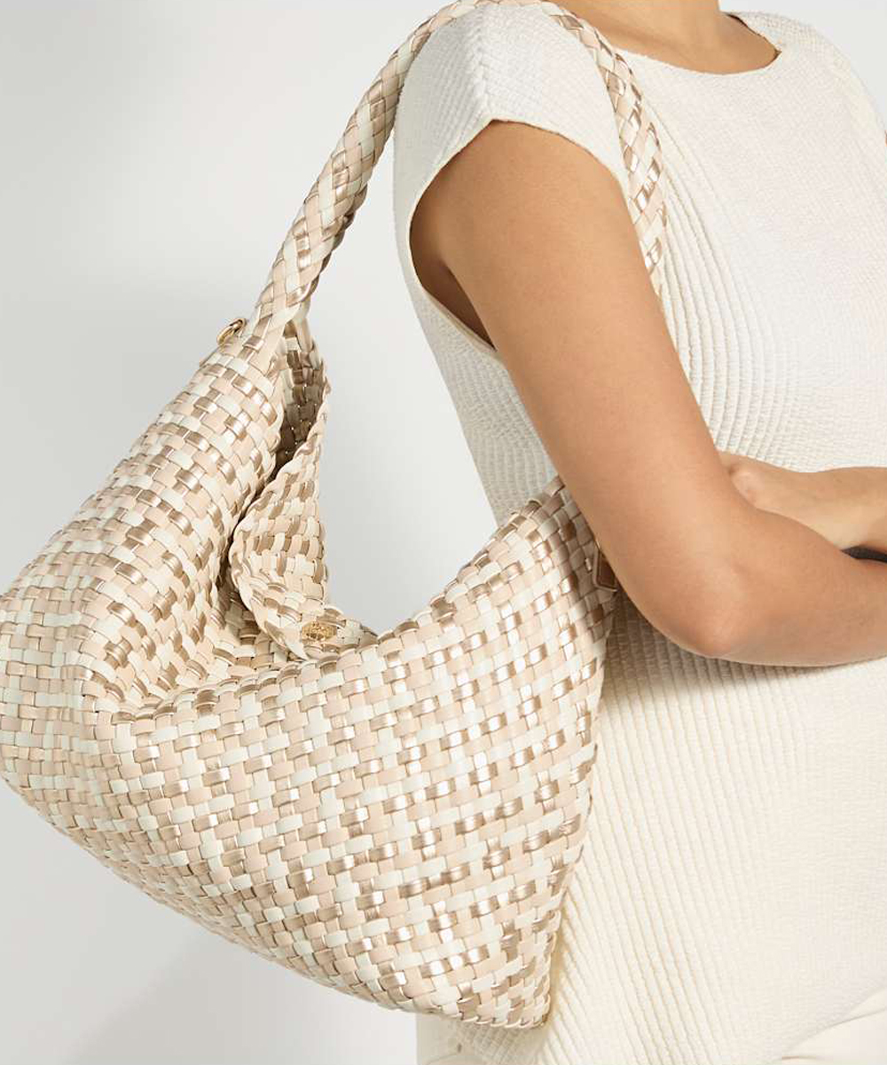 DELIBERATE L Basket Weave Shoulder Bag