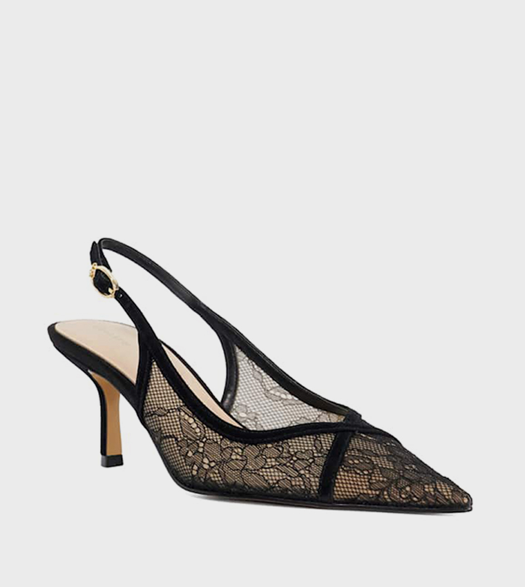 DEVINITY Pointed Toe Lace Slingback Pumps