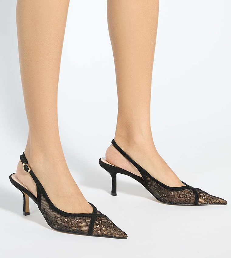 DEVINITY Pointed Toe Lace Slingback Pumps