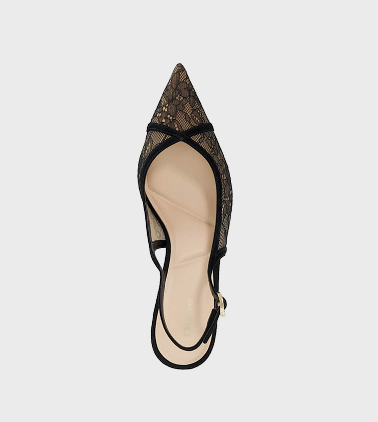 DEVINITY Pointed Toe Lace Slingback Pumps