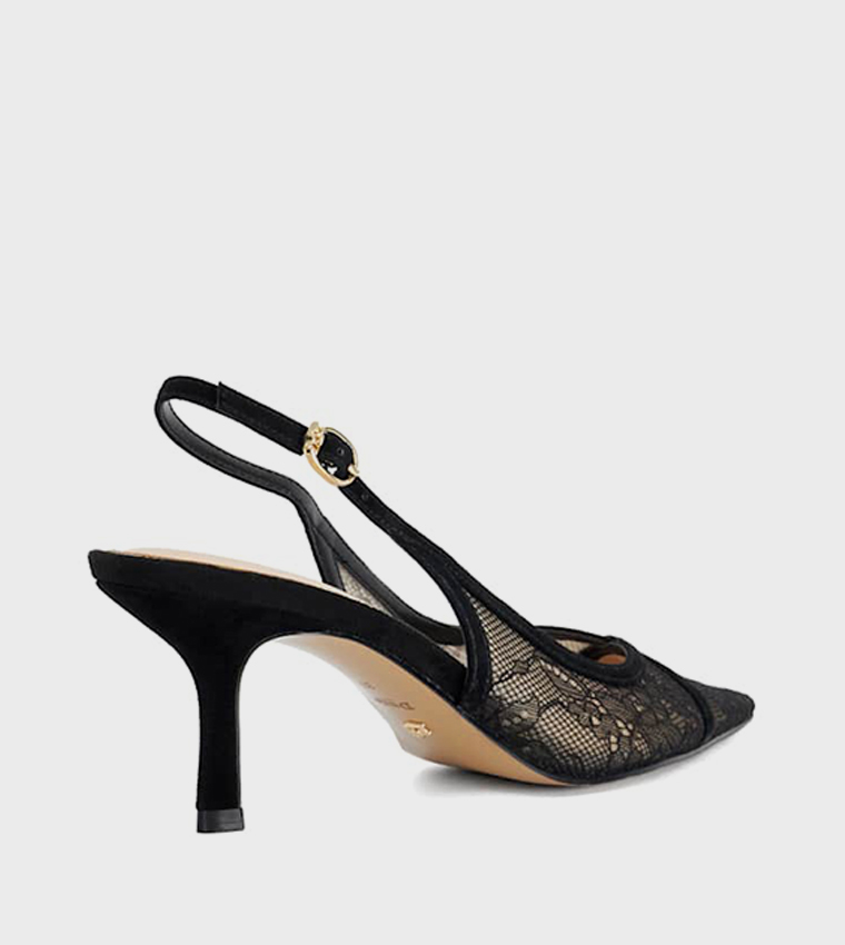 DEVINITY Pointed Toe Lace Slingback Pumps