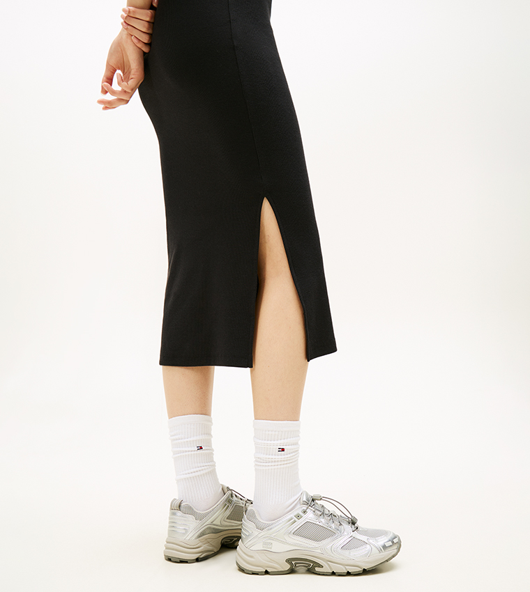 Ribbed Square Neck Midi Dress