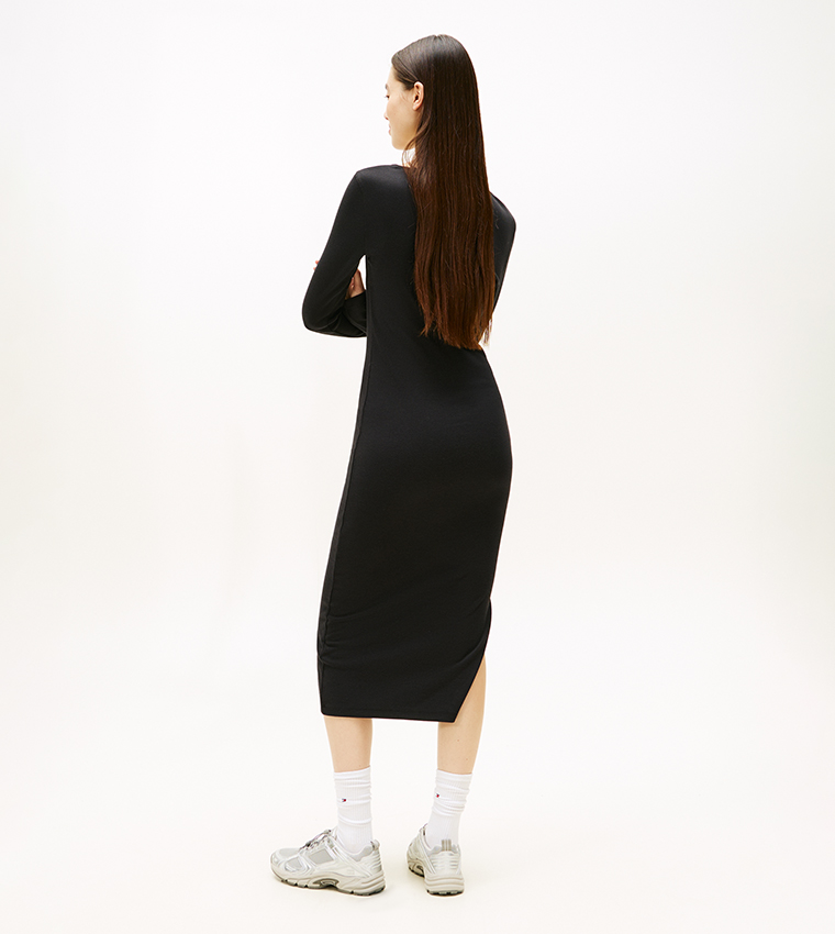 Ribbed Square Neck Midi Dress