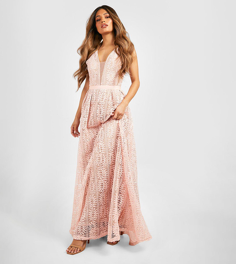 Buy Boohoo Boutique Lace Plunge Maxi Bridesmaid Dress In Pink | 6thstreet Qatar Buy Boohoo Boutique Lace Plunge Maxi Bridesmaid Dress In Pink | 6thstreet Qatar