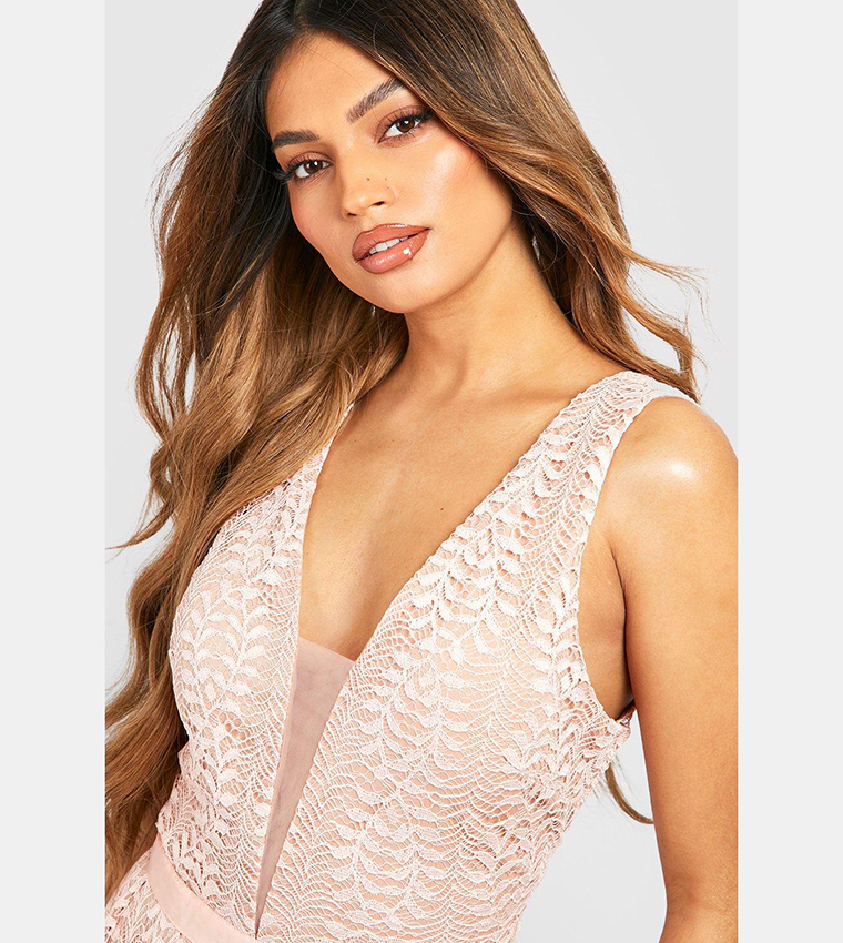 short white lace v neck dress Six Stories Women's Lace High Neck A-line Mini Dress main image 0