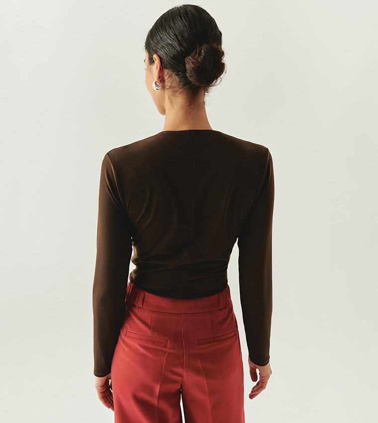 Solid V-Neck Long Sleeves Knit Top