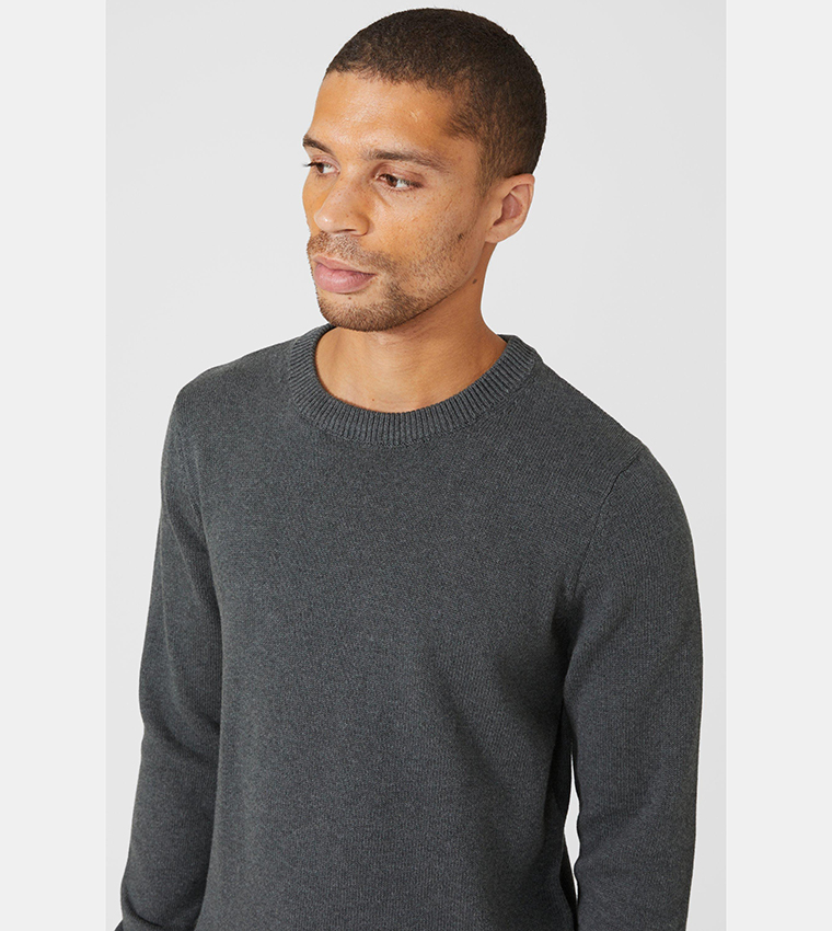 Solid Cotton Crew Neck Sweater