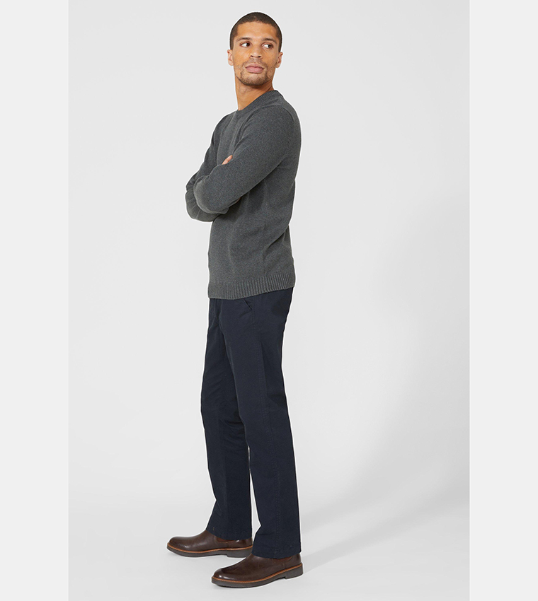 Solid Cotton Crew Neck Sweater