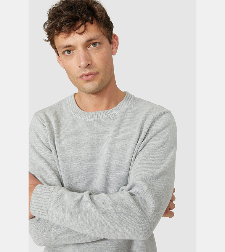 Solid Cotton Crew Neck Sweater