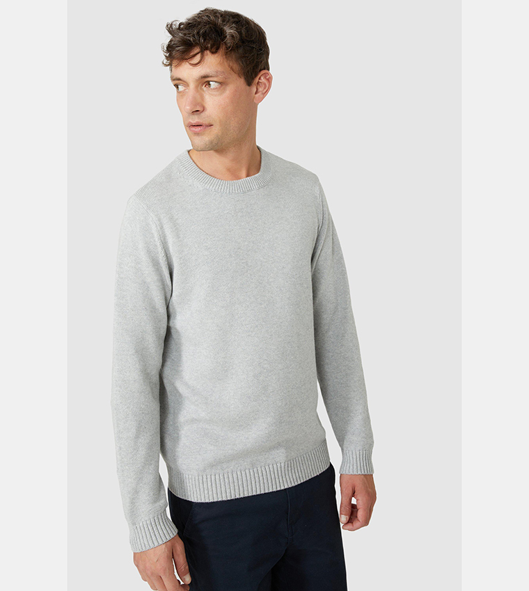 Solid Cotton Crew Neck Sweater