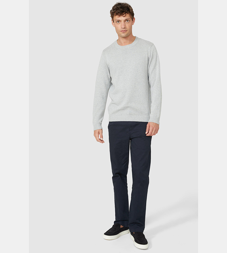 Solid Cotton Crew Neck Sweater