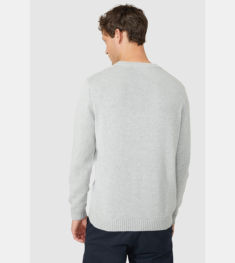 Solid Cotton Crew Neck Sweater