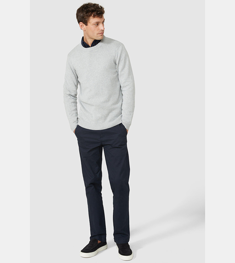Solid Cotton Crew Neck Sweater
