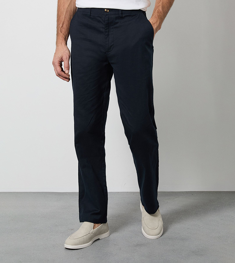 Mid Rise Linen Blend Chinos