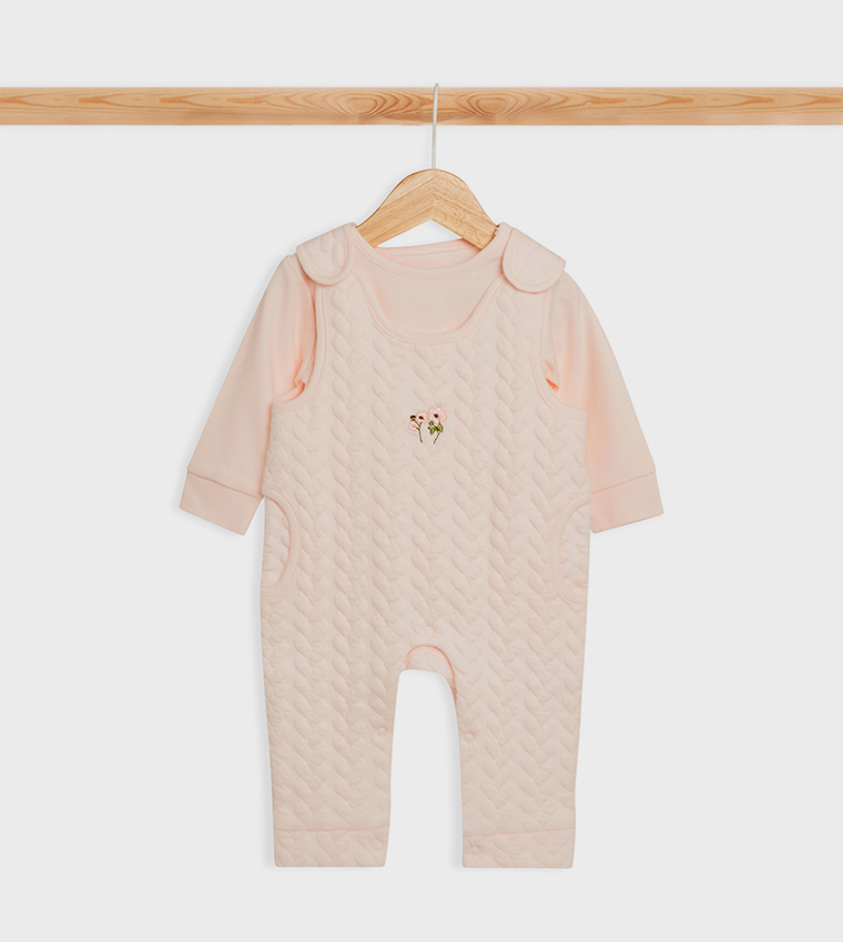 Solid Top and Quilted Dungaree Set