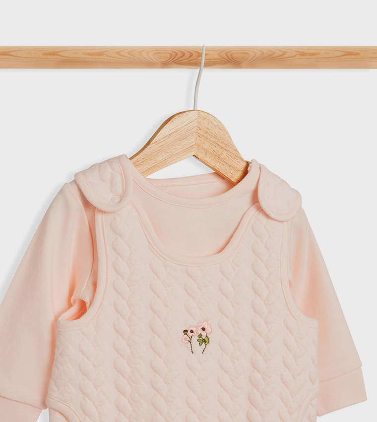 Solid Top and Quilted Dungaree Set