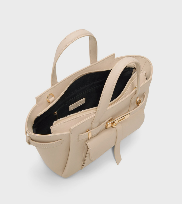 ELOYZE Solid Front Pocket Tote Bag