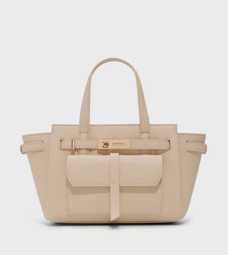 ELOYZE Solid Front Pocket Tote Bag