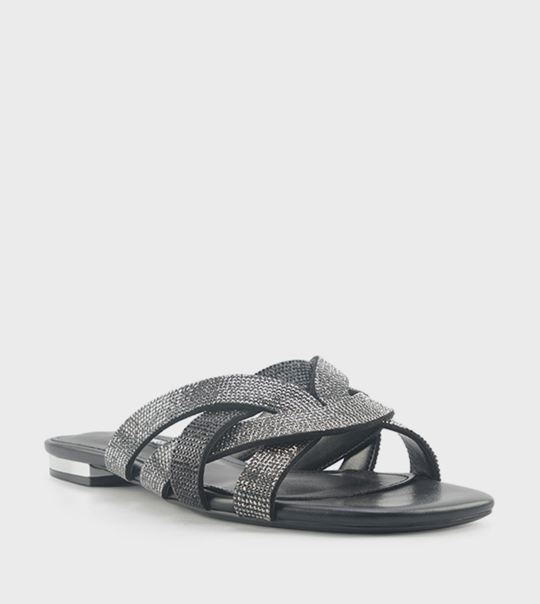 ناين وست  الصنادل المسطحة - أسود Flat Sandals