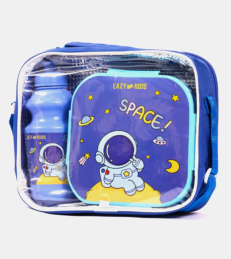 Space Printed Lunch Box and Water Bottle with Bag