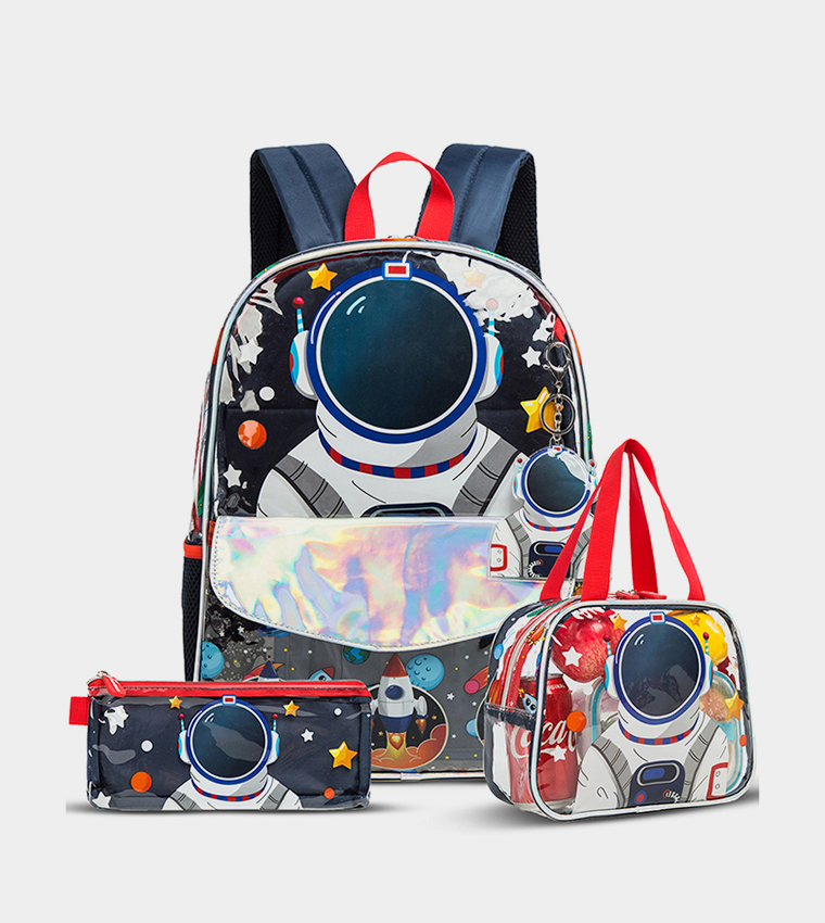 Astronaut Printed Set of 3School Bag, Lunch Bag and Pencil Case, 16 Inch