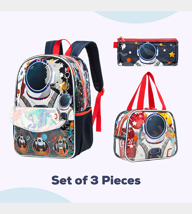 Astronaut Printed Set of 3School Bag, Lunch Bag and Pencil Case, 16 Inch