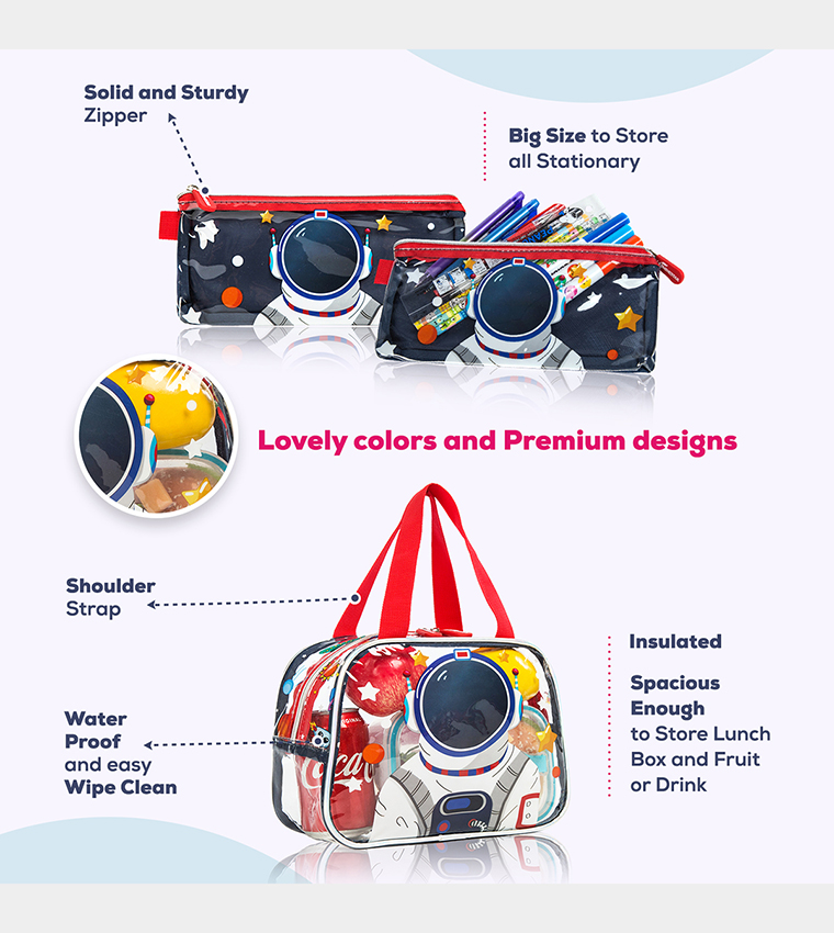 Astronaut Printed Set of 3School Bag, Lunch Bag and Pencil Case, 16 Inch