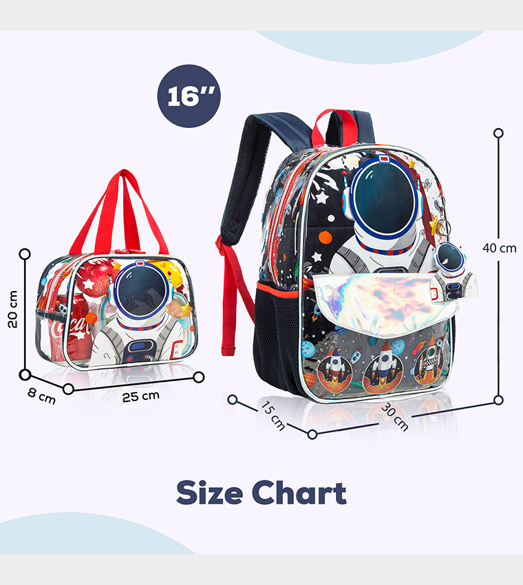 Astronaut Printed Set of 3School Bag, Lunch Bag and Pencil Case, 16 Inch