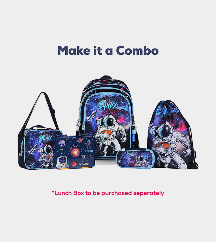 Eazy Kids - Back to School - 18" Set of 4 School Bag Lunch Bag Activity Bag , Pencil Case Astronaut-Blue