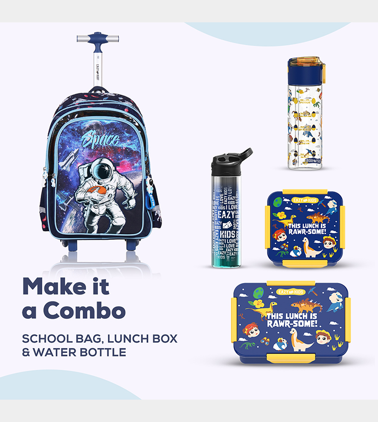 Eazy Kids - Back to School - 18" Set of 4 School Bag Lunch Bag Activity Bag , Pencil Case Astronaut-Blue