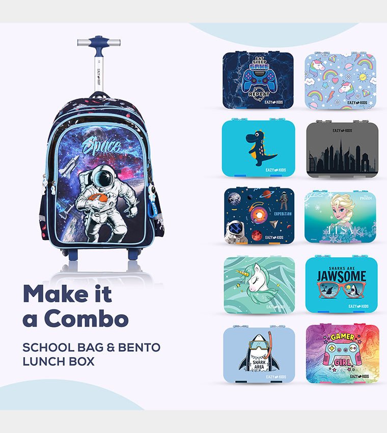 Eazy Kids - Back to School - 18" Set of 4 School Bag Lunch Bag Activity Bag , Pencil Case Astronaut-Blue