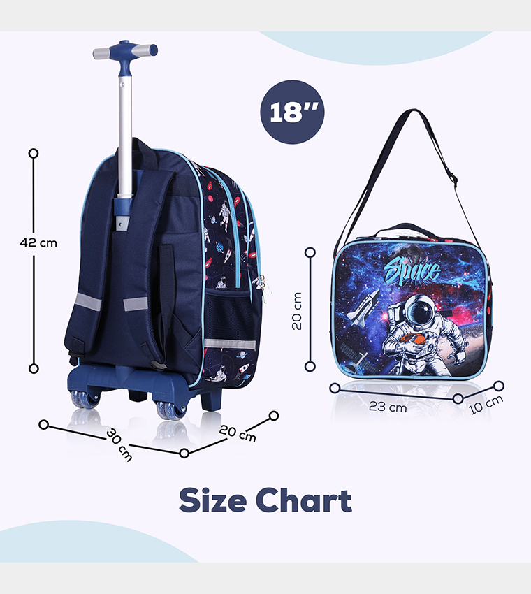 Eazy Kids - Back to School - 18" Set of 4 School Bag Lunch Bag Activity Bag , Pencil Case Astronaut-Blue