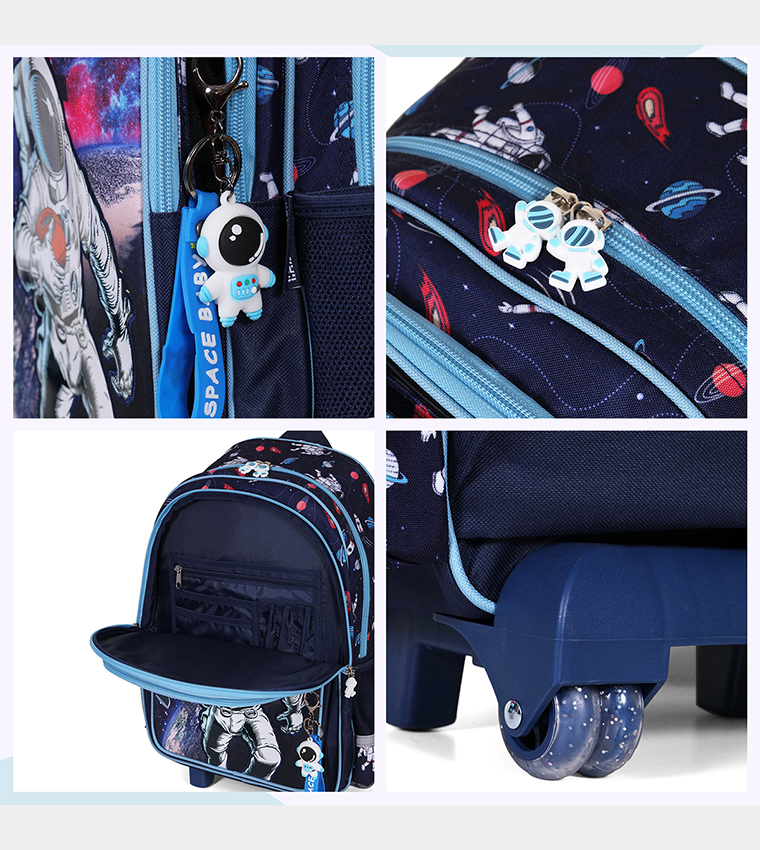 Eazy Kids - Back to School - 18" Set of 4 School Bag Lunch Bag Activity Bag , Pencil Case Astronaut-Blue