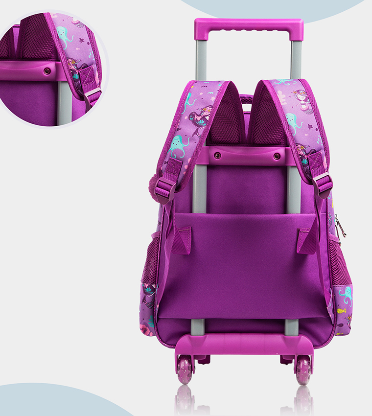 Eazy Kids - 18" Set of 3 Trolley School Bag Lunch Bag , Pencil Case Mermaid - Purple