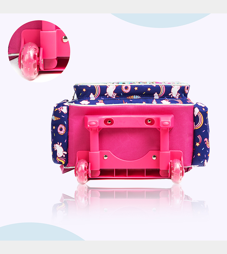 Set of 3 Unicorn Chrome Trolley School Bag Lunch Bag and Pencil Case, 16 Inch