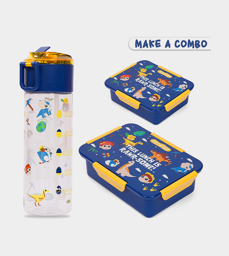 T Rex Printed Tritan Water Bottle with Snack Box, 450ml