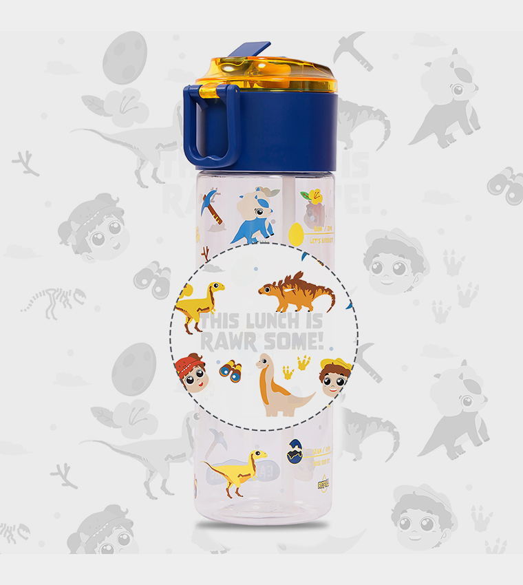 T Rex Printed Tritan Water Bottle with Snack Box, 450ml